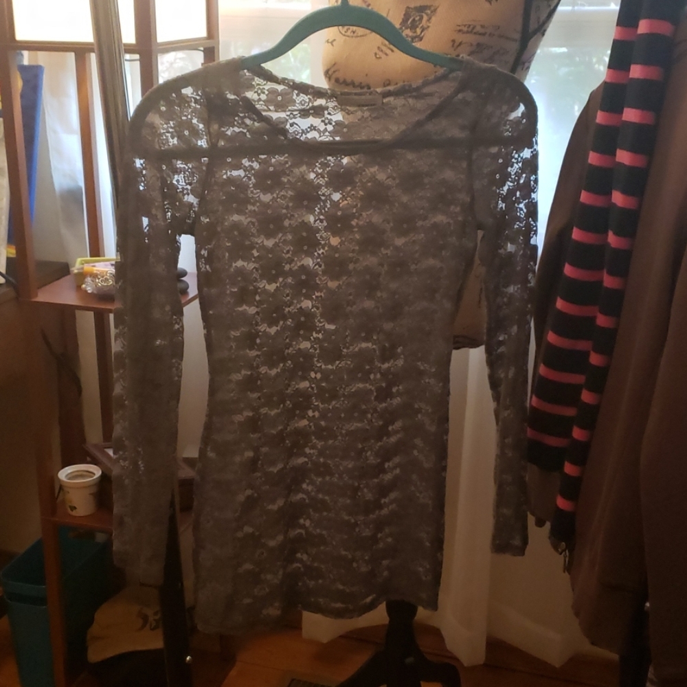 Grey lace long sleeved shirt